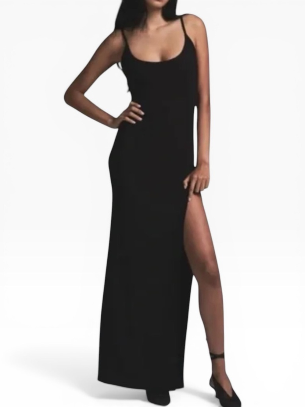 SKIMS Soft Lounge Ribbed Cami Maxi Dress Black Slit Size Small NWT - Picture 2 of 12